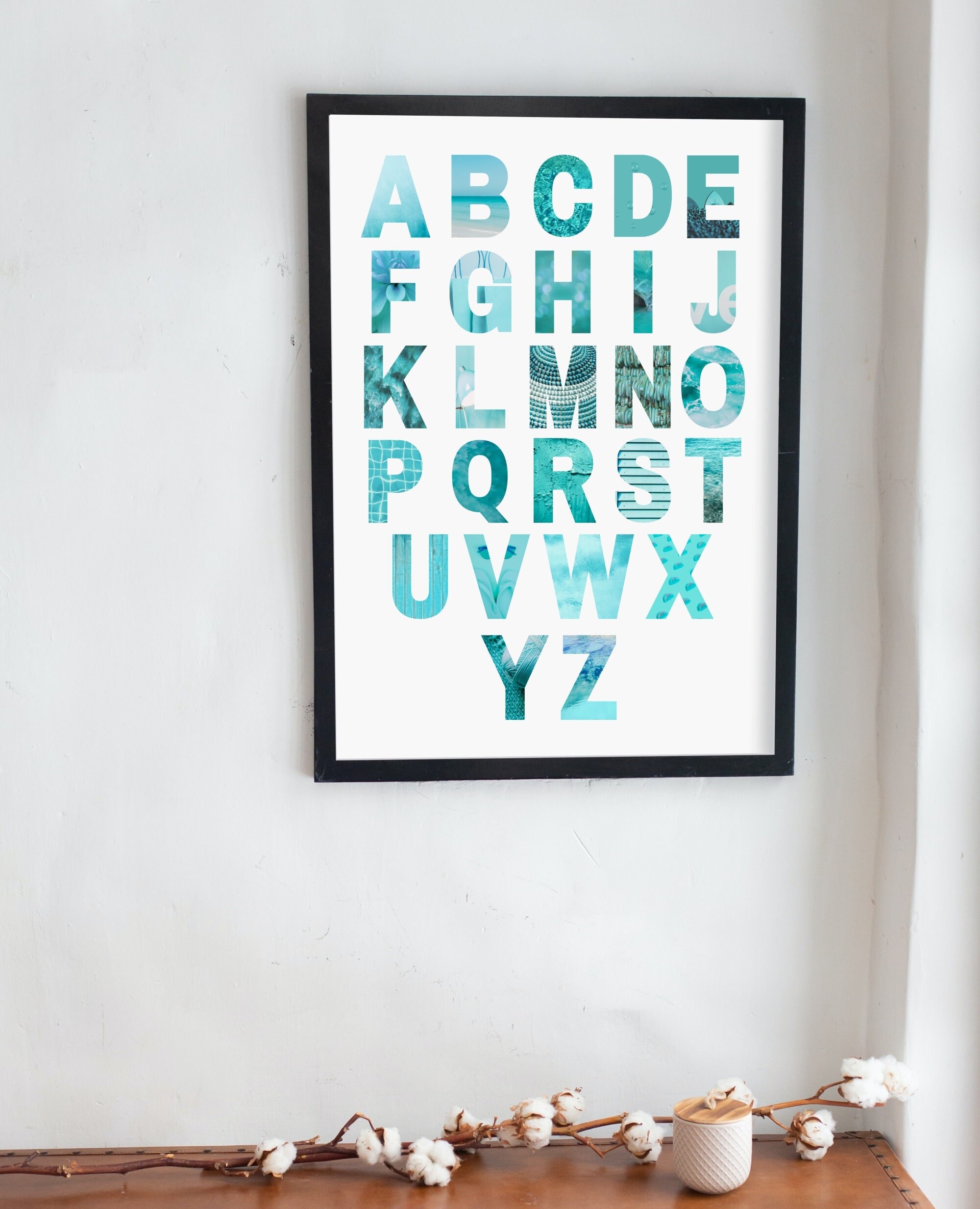 pale teal blue turquoise alphabet nursery fun abcs art etsy