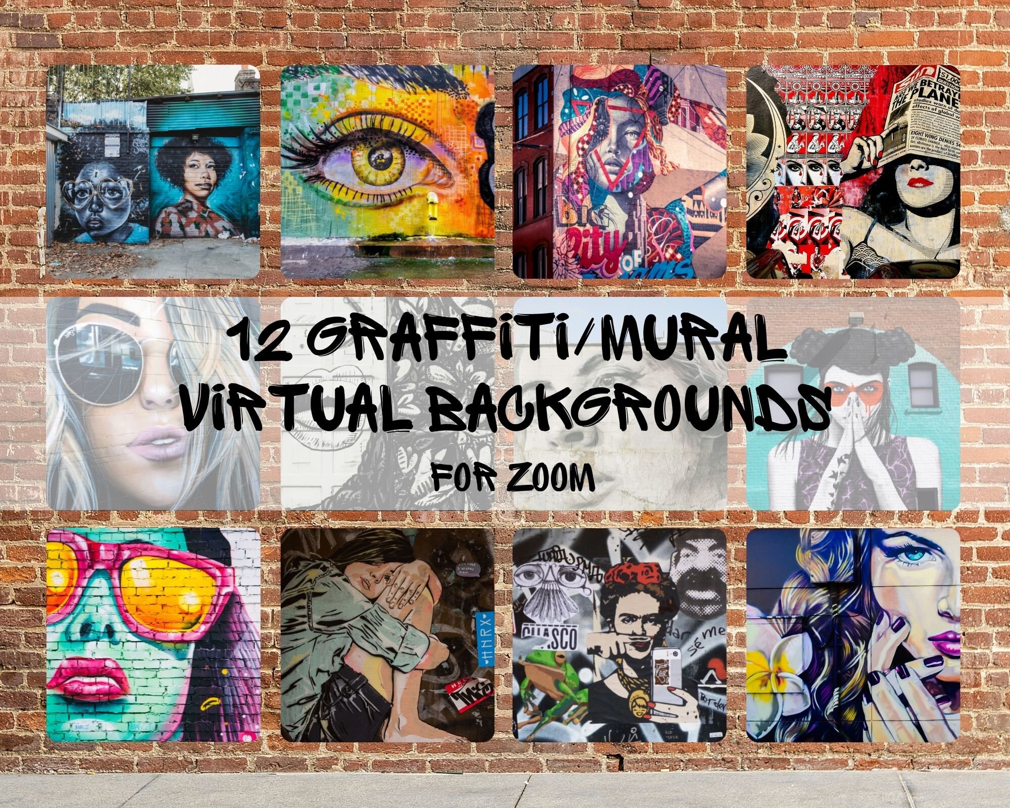 12 Graffiti Mural Urban Street Art Zoom Backgrounds Instant Download