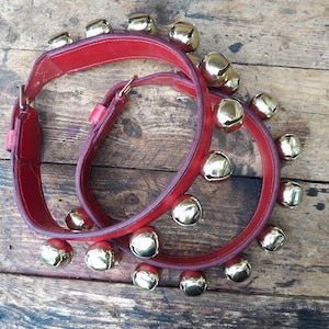 Santa Red English Leather Reindeer Collars with Sleigh Bells