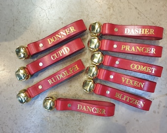 Personalized Christmas Reindeer Bell: Gold Stamped Leather Sleigh Bell