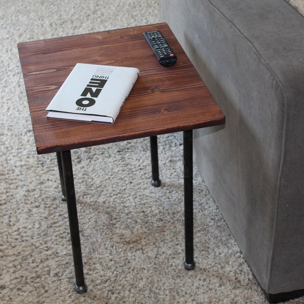 Industrial pipe reclaimed wood side table