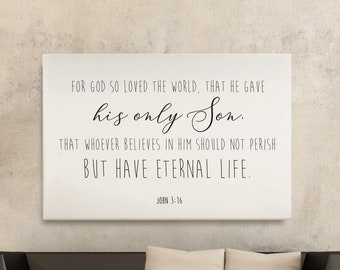 Bible Scripture Canvas Art Wall Hanging - 1.5" Frame - John 3:16 - Christian Verses for Home
