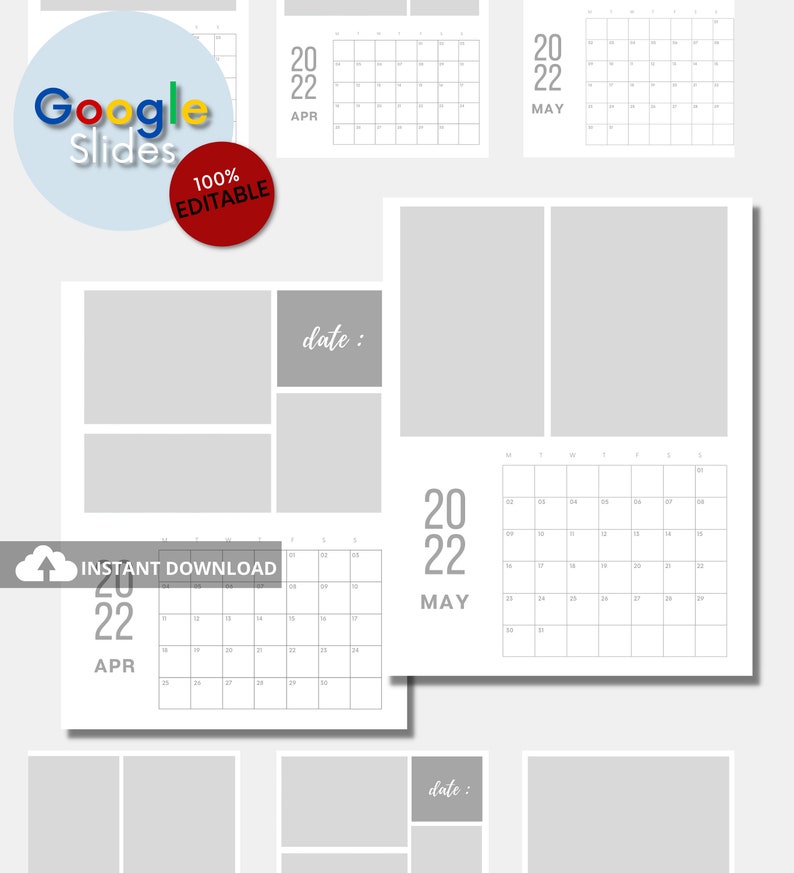 Editable Calendar Template 2022 100 Google Slides Etsy