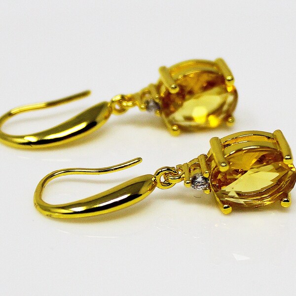 14k Yellow topaz earrings November birthstone topaz yellow rhinestone teardrop drop vintage estate style earrings