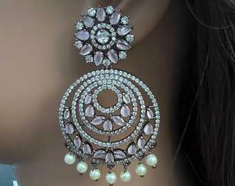 Chandbali earrings/cz jhumka earrings/Indian earrings/pearl earrings, Bollywood jewelry/ad jewelry/Indian jewelry/Pakistani jewelry