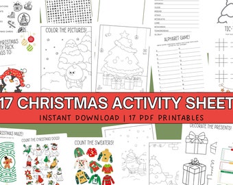 Printable Christmas Activities Bundle: Coloring Pages, Maze, Word Scramble (17 PDF Files)