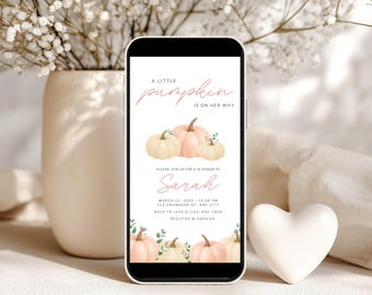 Pink Pumpkin Baby Shower Evite: Watercolor Fall Invitation (Digital Download), BS8