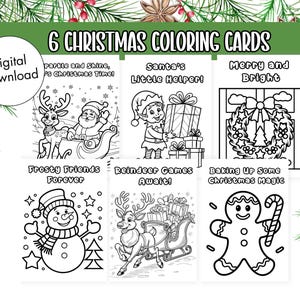 Kerstkleurkaarten, set van 6 kerstkleurkaarten voor kinderen, doe-het-zelf afdrukbare kerstactiviteitenbladen, afdrukbare kerstkaarten