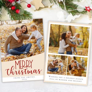 Editable Christmas Card Canva Template, Custom Holiday Greeting Card for Families, Printable Christmas Photo Card Design, Photo Card