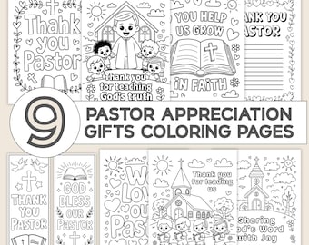 Pastor Appreciation Coloring Pages for Kids | 9 Page Printable | Sunday School Activity | Thank You Pastor Gift