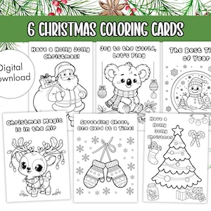 Kerstkleurkaarten, set van 6 kerstkleurkaarten voor kinderen, doe-het-zelf afdrukbare kerstactiviteitenbladen, afdrukbare kerstkaarten
