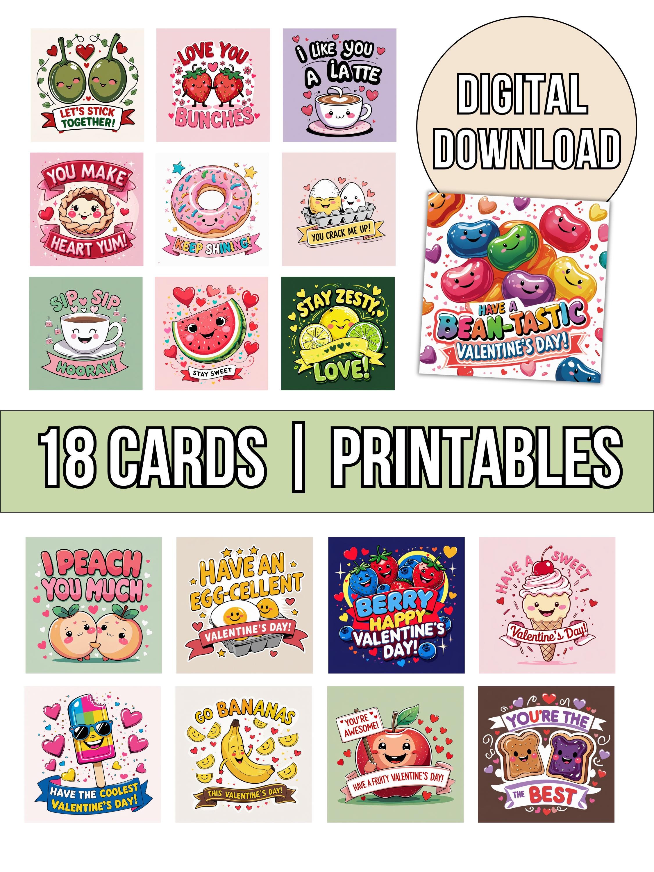 Cute Food Pun Cards for Kids, Classroom Printable Valentine Cards ...