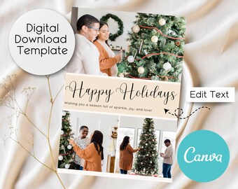 Editable Photo Christmas Card Template: Canva Holiday Card (Digital Download)