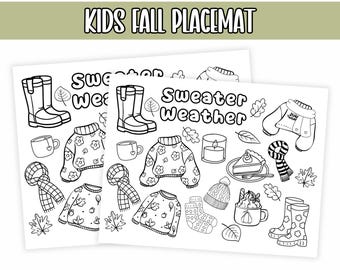 Printable Fall Activity Placemat: Kids Coloring Page (PDF File)