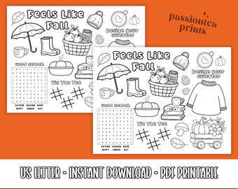 Printable Fall Activity Placemat: Kids Coloring Pages & Games (PDF)