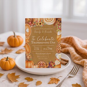Thanksgiving Dinner Invitation,Editable Fall Feast Party Invite, Friendsgiving Digital Invite Template, Autumn Gathering Printable Card,PT18