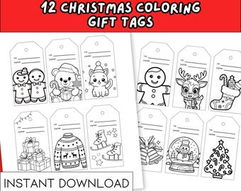 Printable Christmas Gift Tags for Kids to Color, Holiday Activity, Merry Christmas Tags,DIY Coloring Present Tags for Preschoolers,1st Grade