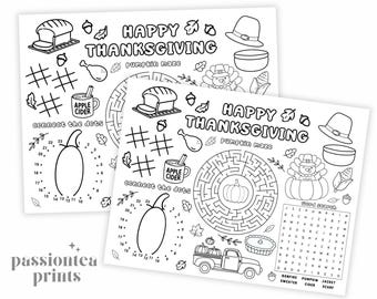 Fall Activity Placemat: Thanksgiving Coloring Pages & Games (PDF)