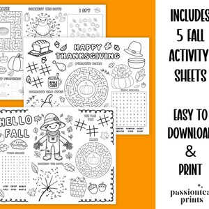 Puede incluir: Hojas de actividades imprimibles en blanco y negro con laberintos, conecta los puntos y juegos de b&uacute;squeda con tem&aacute;tica oto&ntilde;al. Las hojas incluyen el texto "HELLO FALL" y "HAPPY THANKSGIVING". F&aacute;ciles de descargar e imprimir.