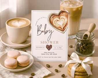 Editable Coffee Baby Shower Invitation, Latte Baby Shower Invite Template, Printable Baby Shower Evite, Digital Baby Invite Canva, PT11