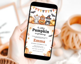 Little Pumpkin Baby Shower Invitation: Fall Animals (Digital Download), HB22