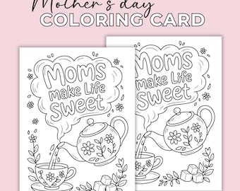 Mother's Day Coloring Cards For Kids, DIY Printable Cards, Instant Download