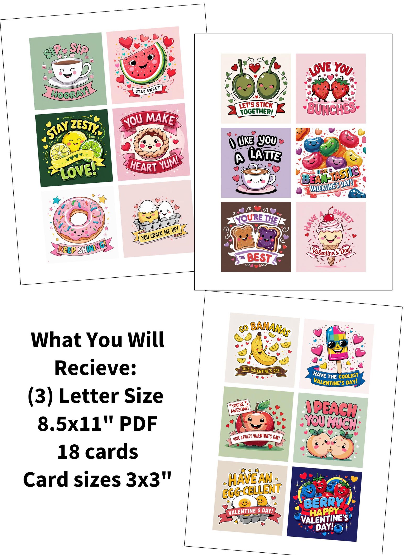 Cute Food Pun Cards for Kids, Classroom Printable Valentine Cards ...