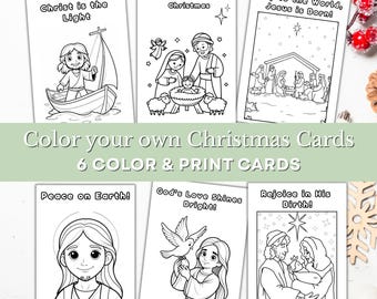 Christian Nativity Coloring Cards: 6 DIY Printable Christmas Craft Cards (Digital Download)