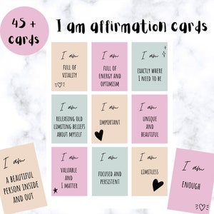 Positieve affirmatiekaarten, zelfzorg printables, ik ben affirmatieskaarten, cadeau voor haar, zelfliefde affirmatiekaart, geestelijke gezondheid affirmatiekaarten