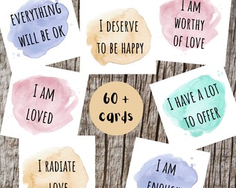 Positive affirmation cards printable, self care messages, mindfulness cards print, mental health affirmation cards, self love printable