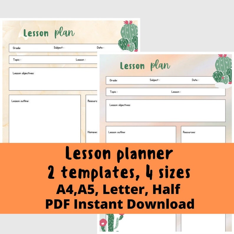 Lesson Plan Template Homeschool Planner Teacher Planner Etsy