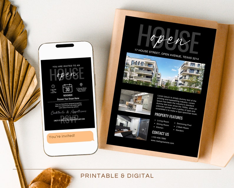 Editable Open House Invitation Template, Minimalist Realtor Open House