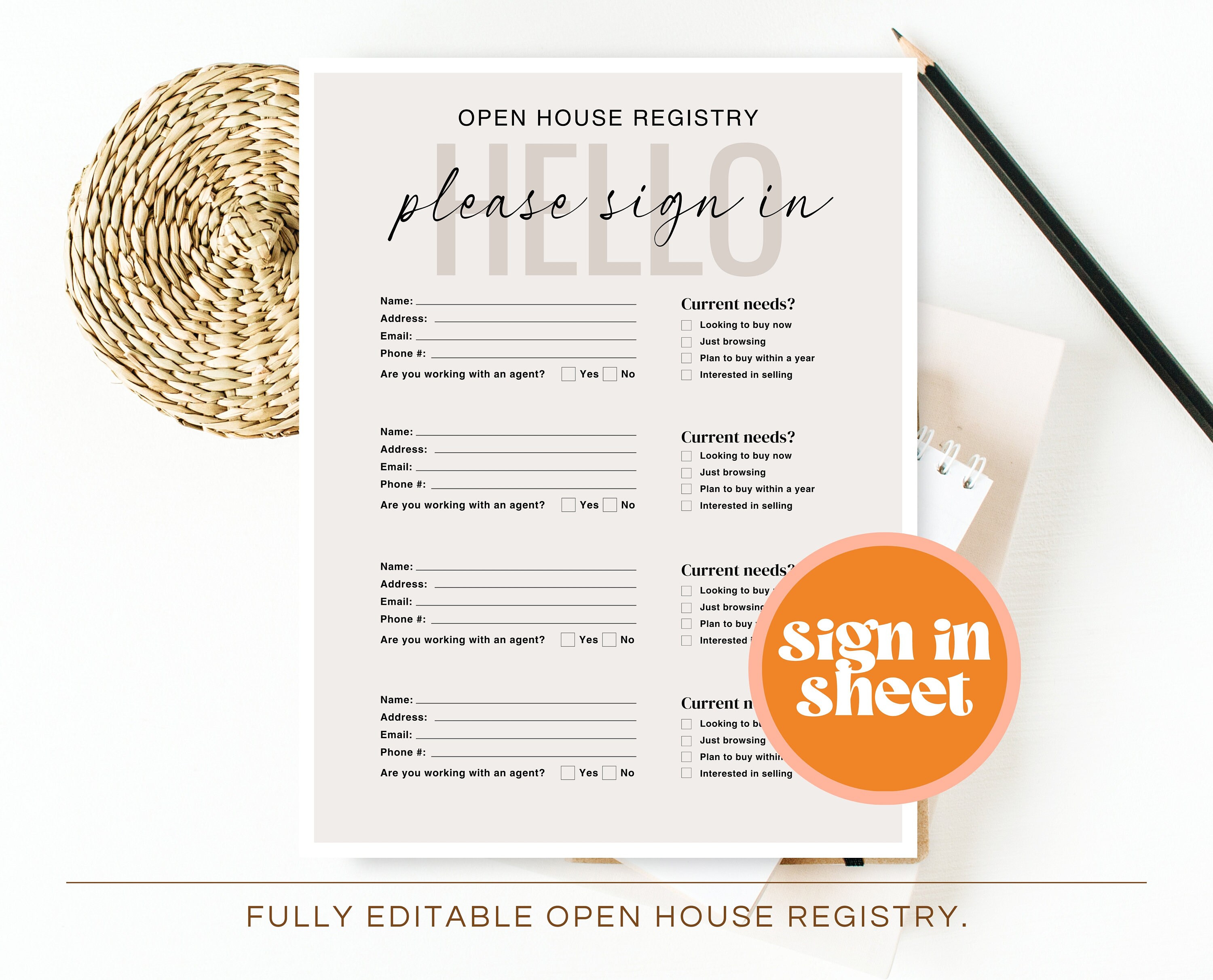 Open House Sign in Sheet Editable Canva Open House Registry - Etsy