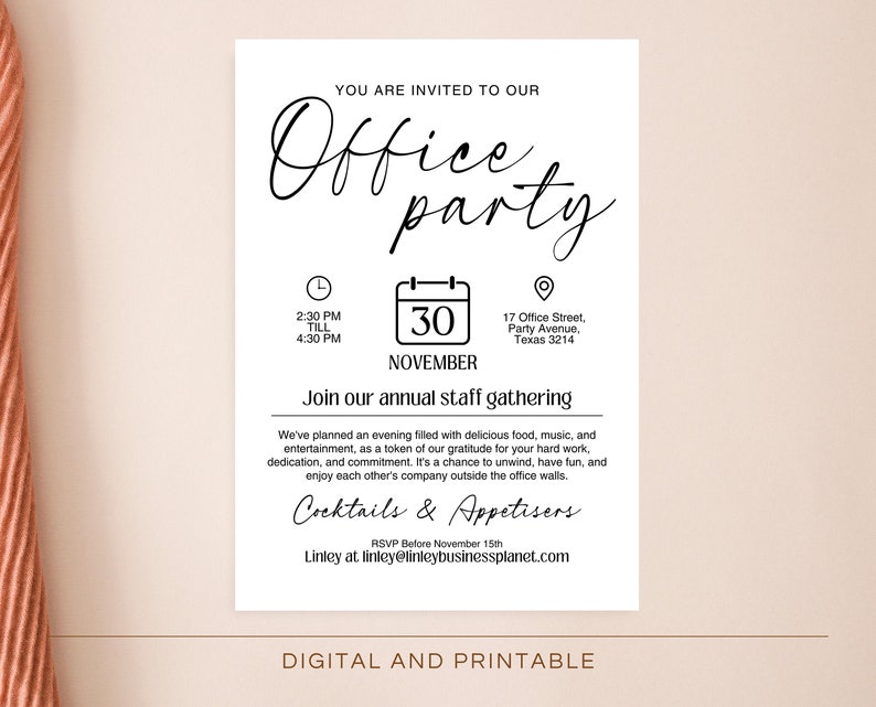 Editable Minimalist Office Party Invitation Template Business Etsy