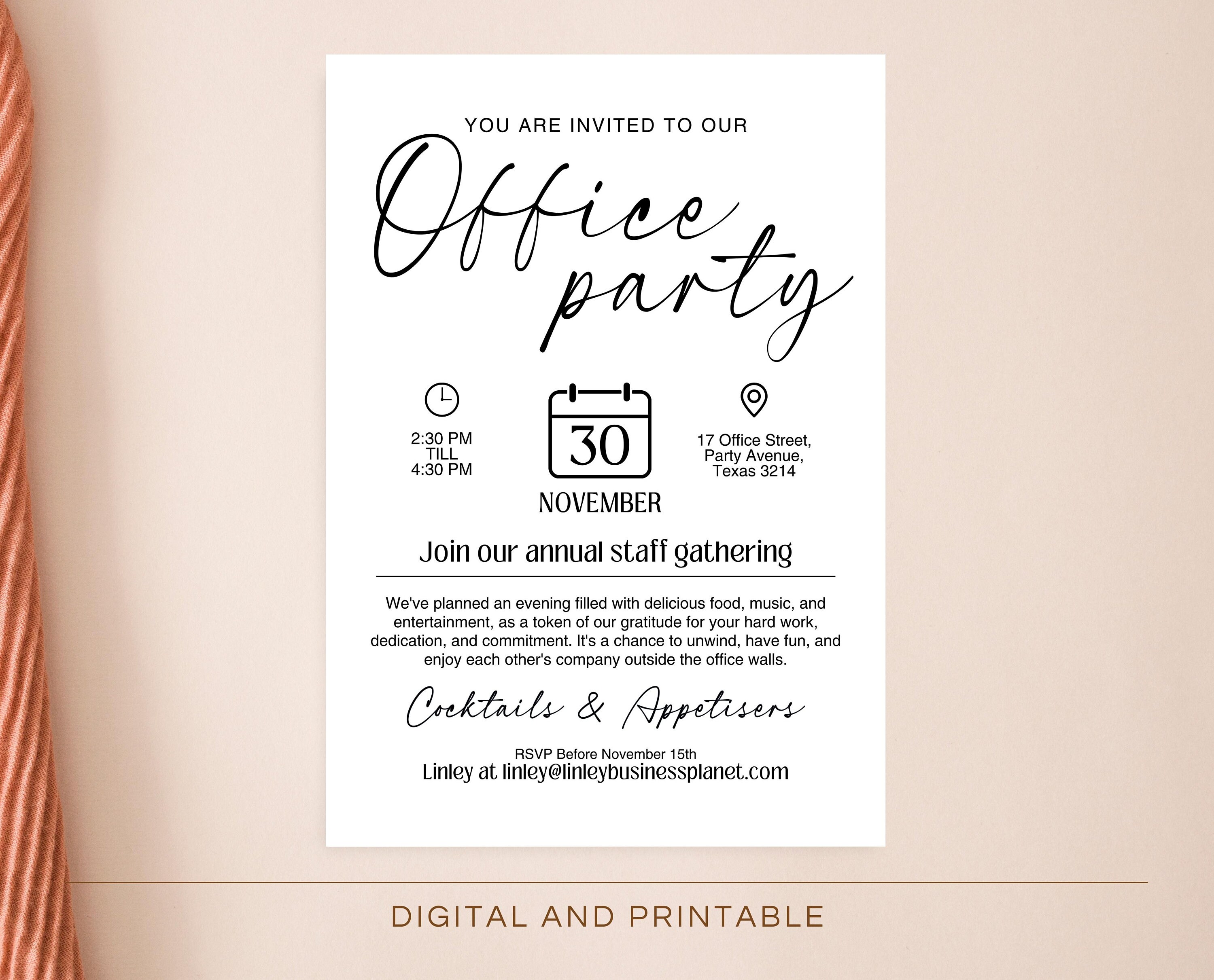 Editable Minimalist Office Party Invitation Template Business Etsy