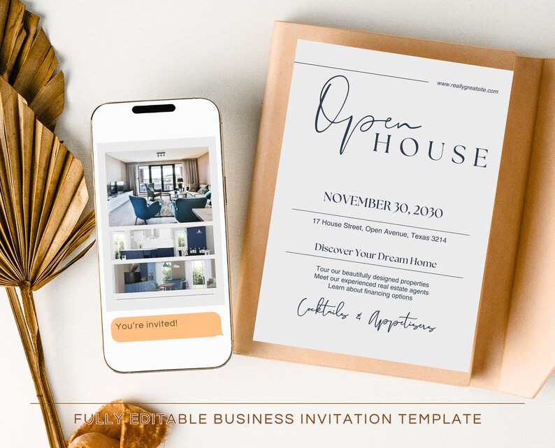 Editable Open House Invitation Template, Minimalist Realtor Open House