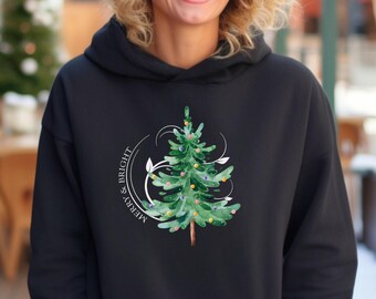 Merry & Bright Christmas Hoodie, Holiday Season Pullover Jumper, Festive Cotton Top, Winter Apparel Gift