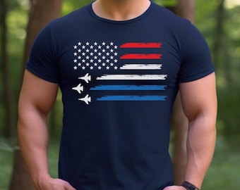 Red White Blue Air Force Flyover Men's T-shirt Air Force Shirt 4th of July shirt Dad Shirt July 4th Independence Day Shirt