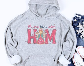 Festive Sweatshirt Oh Come Let Us Adore Him Christmas Wear Cozy Gift Winter Apparel