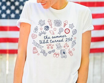 USA 250-jähriges Jubiläum Baumwoll-T-Shirt | Unabhängigkeitstag, 250 Jahre Amerika, Stars & Stripes Shirt