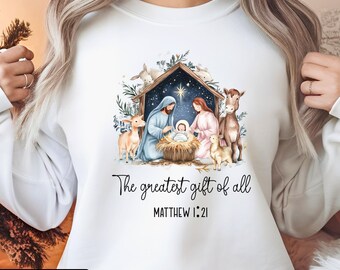 Oh Holy Night Nativity Scene Top, Faith-Based Christmas Apparel, Biblical Gift