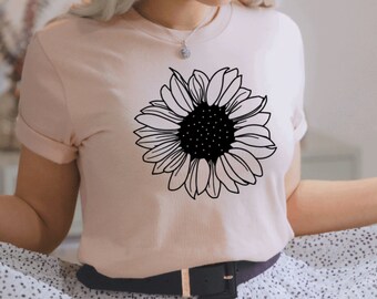 Camisa de girasol Camiseta floral Diseño floral personalizado Camiseta Fall Sunshine para mujer