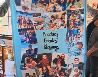 Family Photo Collage Velveteen Plush Blanket | Personalized Custom Memory Throw with Vibrant Prints