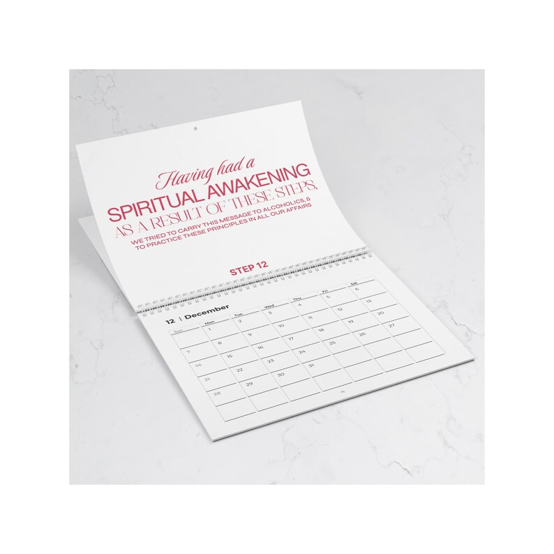 12 Steps of AA Wall Calendar Sober Calendar AA Recovery Gifts Recovery Coach Office Decor One Year Sober Gift for Sober Celebration image 10