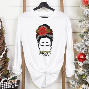 Merry Mama Mama Claus Christmas Long Sleeve Shirt Christmas Mom Tee Christmas Shirt for Women Mama Claus Christmas Gift for Mom