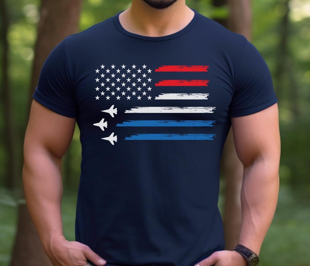 WEITUN Men's Patriotic 4th Of July T-Shirt - Air Force Flyover Graphic, Red White Blue, Cotton Blend Tee - View #7