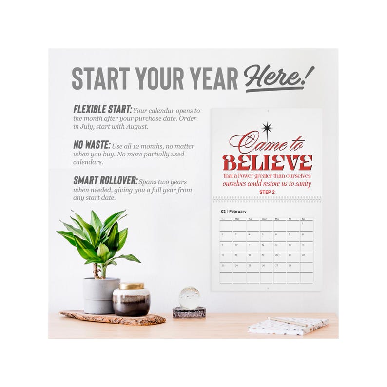 12 Steps of AA Wall Calendar Sober Calendar AA Recovery Gifts Recovery Coach Office Decor One Year Sober Gift for Sober Celebration image 5