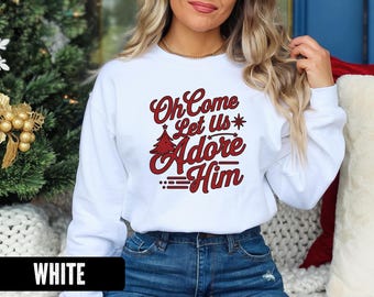 Holiday Crewneck Sweatshirt | Cozy Christmas Apparel, Winter Outfit, Festive Adore Him Design