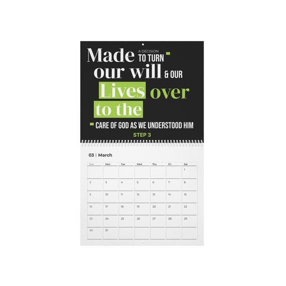12 Steps of AA Wall Calendar Sober Calendar AA Recovery Gifts Recovery Coach Office Decor One Year Sober Gift for Sober Celebration