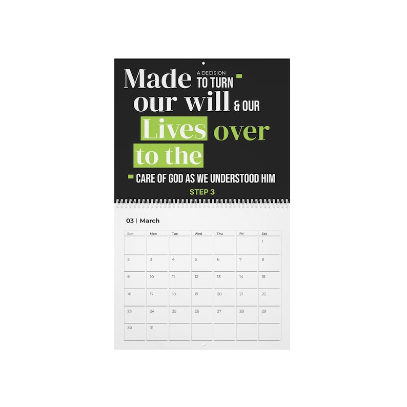 12 Steps of AA Wall Calendar Sober Calendar AA Recovery Gifts Recovery Coach Office Decor One Year Sober Gift for Sober Celebration image 1